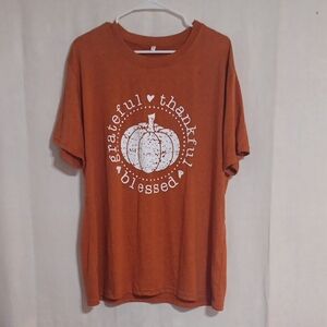 Orange Pumpkin Graphic Thanksgiving Short Sleeve Tee Shirt Size 2XLarge